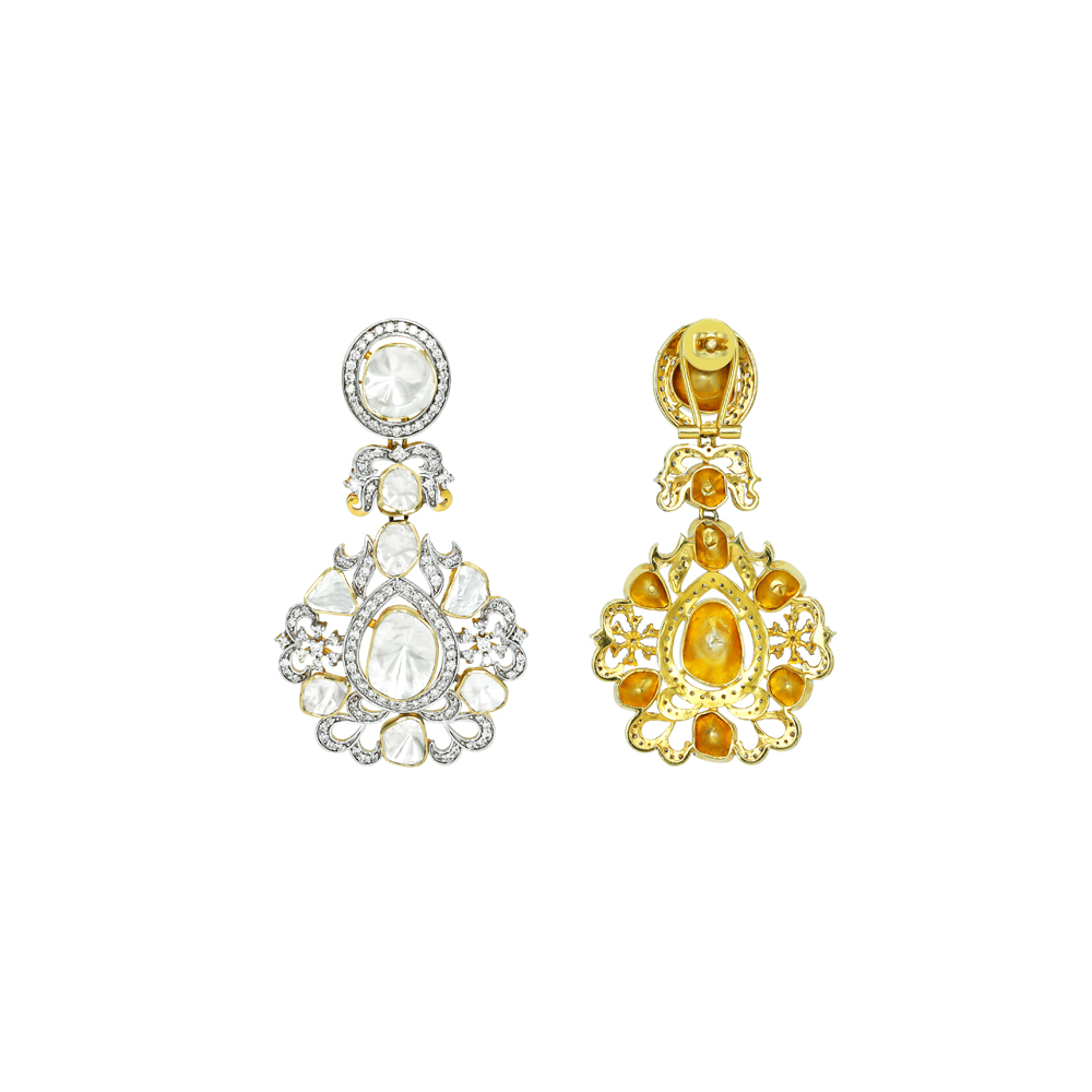 Teardrop Polki Earrings with Diamond Spark